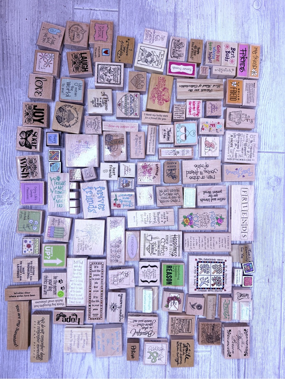 119 mostly wooden rubber crafting stamps scrapbook inspirational quotes / Friend